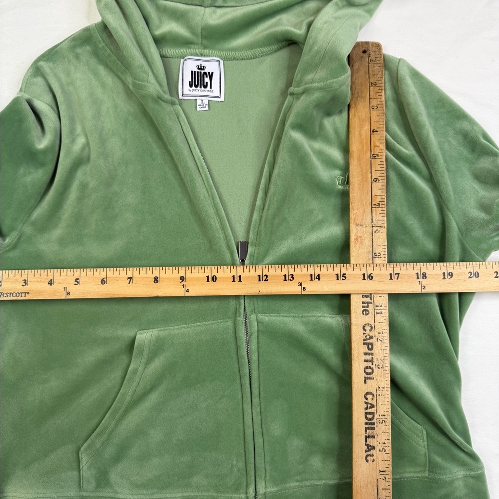 Juicy Couture Women Sweatshirt L Green Velour Hoodie With Pockets Full Zip A0302 - Picture 5 of 5